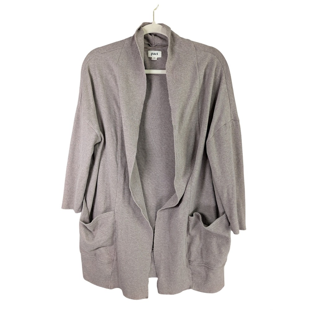 Pact‎ Cardigan Womens XS/S Taupe Heather Organic Cotton Open Front Pocketed